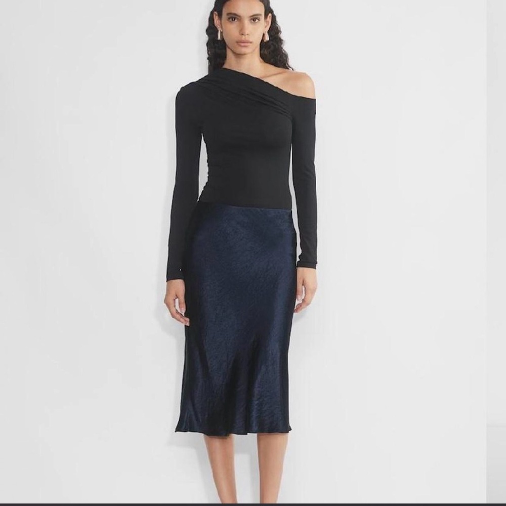 Babaton Satin Midi Skirt (Size 4, Blue)